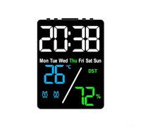 Digital Alarm Clock Showcasing Day of the Week, Indoor Temperature/Humidity Alongside Customizable Brightness Settings (/ Tricolor+Black)