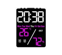 Digital Alarm Clock Showcasing Day of the Week, Indoor Temperature/Humidity Alongside Customizable Brightness Settings (/ Red+Black)