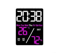 Digital Alarm Clock Showcasing Day of the Week, Indoor Temperature/Humidity Alongside Customizable Brightness Settings (/ Red+White)
