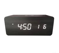 Digital Alarm Clock, Wireless Charging, Wooden Design with Temperature Display, Space-Saving Bedside Station for Home and Office(black)