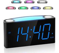 Digital Alarm Clock with 7”Large Display, Loud Desk Clock with 7 Colors Night Light, Snooze, 2 USB Charge Ports, Battery Backup, Kids Bedside Alarm Clock Mains Powered