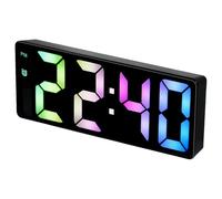 Digital Alarm Clock with Colourful LED Display, USB/Battery Dual Powered Temperature Display Adjustable Brightness & Voice Control, 12/24 Hour Format, Ideal for Bedside Desk Home Office Kids & Adults
