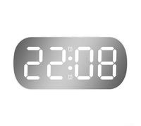 Digital Alarm Clock with Mirror Display and Adjustable Brightness, LED Time Date Temperature Show, 5 Levels Dimming Night Mode, 12/24 Hour Switchable for Bedroom Office Desktop(W-White)