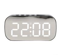 Digital Alarm Clock with Mirror Display and Adjustable Brightness, LED Time Date Temperature Show, 5 Levels Dimming Night Mode, 12/24 Hour Switchable for Bedroom Office Desktop(B-White)
