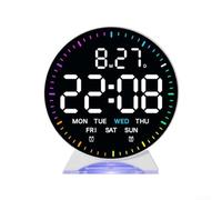 Digital Alarm Clock With Multi-functional Display Showing Time Date Day And Dynamic Second Hand Plus Multi-color Ambient Lights For Bedroom Desk White(A)