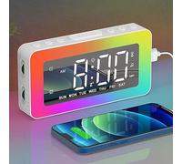 Digital Alarm Clock with RGB Night Lights, Non Ticking Alarm Clocks Bedside with Dual Alarm, LED Alarm Clock with Large Display, Snooze, 0-100% Dimmer, USB Powered, Bedside Clock for Bedrooms