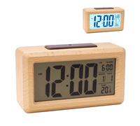 Digital alarm clock, wooden bedside table clock, light, snooze