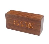 Digital Alarm Clock, Wooden Triangle Bedside Clocks with LED Display Brightness Adjustable, Voice Control, Time, Temperature and Humidity