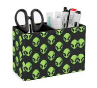 Digital Aliens Heads Leather Pen Pot 2 Sections Pencil Holder Office Desktop Organizer Makeup Storage