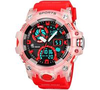 Digital Analog Watch Men's Sports Outdoor Orange Watches Rugged Large Face Dual Dial Time Designer LED Backlight Alarm Stopwatch Wristwatch for Training Hiking Running, Red, casual