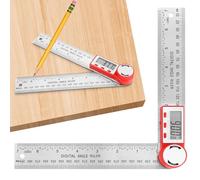 Digital Angle Finder, 200mm/7 Inch Digital Inclinometer Protractor Stainless Steel Angle Measure Tool for Construction Woodworking DIY Measurement, Includes 2 Batteries, Red