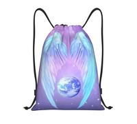 Digital Art Angel Wing Earth Globe Cosmos Drawstring Backpack String Bags Lightweight Versatile Gym Bag For Swim Storage Yoga 36X42Cm
