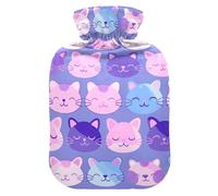 Digital Art Cat Pattern Purple hot Waterbottle with Soft Cover, 2Lhot Water Bags for Neck and Shoulder Pain Relief,Hand Feet Warmer,Bolsa para agua Caliente