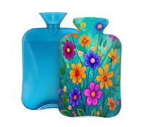 Digital Art Colorful Flowers Hot Water Bottle with Cover, 2L PVC Hot Water Bag with Soft Cover, Reusable Heating Pad for Pain Relief Warm Hands Waist Abdomen Feet & Bed