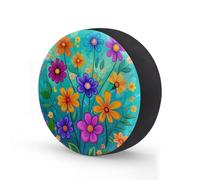 Digital Art Colorful Flowers Spare Tire Cover 14 In, Waterproof Polyester Wheel Cover Universal for SUV RV Truck Travel Trailer Dustproof UV Resistant Elastic Wheel Protector