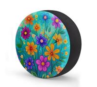 Digital Art Colorful Flowers Spare Tire Cover 16 In, Waterproof Polyester Wheel Cover Universal for SUV RV Truck Travel Trailer Dustproof UV Resistant Elastic Wheel Protector