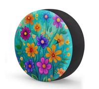Digital Art Colorful Flowers Spare Tire Cover 17 In, Waterproof Polyester Wheel Cover Universal for SUV RV Truck Travel Trailer Dustproof UV Resistant Elastic Wheel Protector