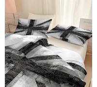 Digital Art Duvet Cover Super King Bedding Set, Minimalist Union Jack Moiré Stripes Quilt Cover with Hidden Zip Fastening and 4 Corner Ties, Non Iron Breathable Bedclothes with 2 Pillowcases