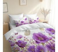 Digital Art Flowers Butterfly Duvet Cover Super King 260 x 220 cm, with 2 Pillowcases, White Ultrasoft Hypoallergenic Quilt Easy Care, Washable - Reversible Design For All Seasons