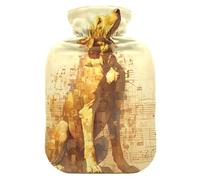 Digital Art Golden Retriever Dog White Sheet Music Score Gold hot Water Bottle with Soft Cover, 2L Water Bag for Pain Relief, Period Cramps, Bolsa Caliente para Dolores musculares