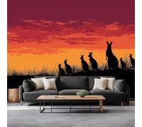 Digital Art Photo Picture Wallpaper Prairie Sunset Animal Kangaroo Wall Mural for Living Room, Bedroom, Bathroom, Office, Dining Room, Kid's Room Decoration Wall Covering 250 x 175 cm