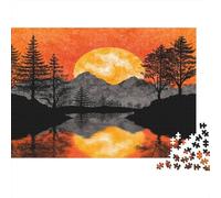Digital Art Rätsel Für Erwachsene |Sunset behind The Mountain Reflection| Familienspaß-Puzzles 1000pcs (75x50cm) Erwachsene