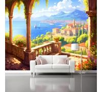 Digital Art Rural Areas Ancient Architecture Mural Wallpaper, Color Wallpaper for Bedroom Living Room Decor - 200 x 140 cm（WxH Bedroom Living Room Sofa TV Background Wall Decor Self-Adhesive