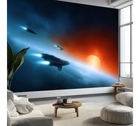 Digital Art Style Wall Mural 350 x 256 cm Photo Wallpaper, Spaceship Planet Non-Woven Wall Mural Poster Modern Design for Living Room Bedroom Children's Room Corridor Decoration
