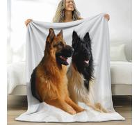 Digital Art Throw Blanket Animal German Shepherd Printed Bedding, Super Soft Flannel Bed Blanket Lightweight Fluffy Plush Fuzzy Bedding for Sofa and Travel 130 x 150 cm