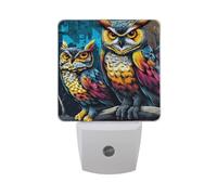Digital Artwork of Owls Night Light Dusk to Dawn Sensor LED Night Dimmable Nightlight Lights Plug into Wall for Bedroom