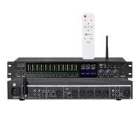 Digital Audio Equalizer Pre-Stage Effector with Spectrum Display and Remote Control, Anti-Howling, USB MP3 & Bluetooth Playback for Karaoke Mixing and Reverberation