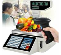 Digital Barcode Printing Scale With Thermal Printer, Double-Sided Display, 63 Shortcut Keys For Efficient Weighing And Labeling In Retail And Warehousing,Machine+Scanner