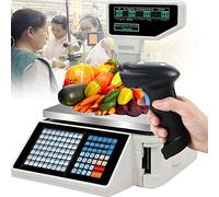 Digital Barcode Weighing Scales with Label Printing, Back Front Dual Display, 63 Shortcut Keys, Commercial Cash Register for Supermarket, Retail Store, Warehouse (Machine+Gun)
