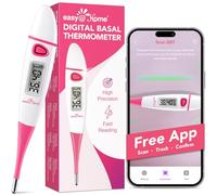 Digital Basal Body Thermometer：Easy@Home BBT Thermometers for Ovulation Fertility Prediction, 1/100th Degree High Precision & Memory Recall - Supports Premom App Scan, Pink