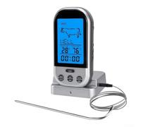 Digital BBQ Thermometer Dual Probe Stainless Steel | 30m wireless range, LCD screen, F/C switch, 8 meat types, built-in timer, blue backlight