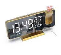 Digital Bedside Clock with FM Radio and USB Port(Gold + White Text)