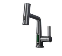 Digital Black Kitchen Faucet with Pull-Down Sprayer Hot & Cold Water Mixer Cascade Sink Tap Perfect for Bathroom Kitchen Sink and Bar Use