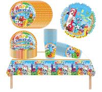 Digital Blocks Children's Tableware Set, Cartoon Blocks Party, Includes Cups, Napkins, Plates, Tablecloth, Suitable for Children's Birthdays, Anniversaries, for 20 People!
