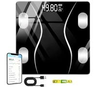 Digital Body Fat Scale with Bluetooth App Smart Bathroom Scales for Body Weight USB Rechargeable 400lbs/180kg Large LCD Display for BMI Muscle Mass Bone Includes Body Tape Measure
