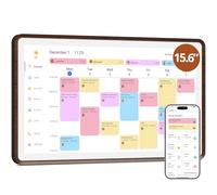 Digital Calendar 15.6 Inch, 1080P Full HD WIFI Interactive Touchscreen Electronic Calendar & 2026 Wall Family Planner, Chore Chart for Multiple Kids, Rewards & Picture Frame, Dark Brown