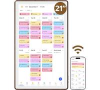 Digital Calendar 21 Inch, 1080P Full HD WIFI Interactive Touchscreen Electronic Calendar & 2026 Smart Family Planner, Chore Chart for Multiple Kids, Rewards & Picture Frame, Dark Brown