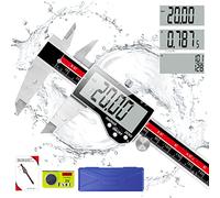 Digital Caliper Measuring Tool, Qfun Stainless Steel Caliper Digital Electronic Micrometer Caliper Measuring Tool, LCD Display, 6 Inch Measuring Range, Waterproof, Inch/Metric/Fractions Conversion