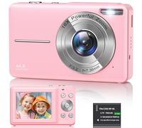 Digital Camera 1080P, 44MP FHD Compact Digital Camera, 16X Digital Zoom Portable Photo Camera with 2.4" LCD Screen, 1 Battery, Vlogging Camera for Kids, Beginners, Teens, Students-Pink (No SD Card)