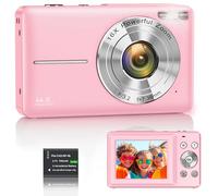 Digital Camera 1080P 44MP Vlogging Camera for Kids Teens, FHD Compact Portable Photo Camera with 2.4" Screen 16X Zoom, Anti-shake Mini Camera for Beginners Students Boys Girls-Pink（No SD Card)