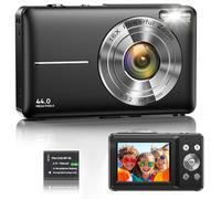 Digital Camera 1080P 44MP Vlogging Camera for Kids Teens, FHD Compact Portable Photo Camera with 2.4" Screen 16X Zoom, Anti-shake Mini Camera for Beginners Students Boys Girls-Black (No SD Card)