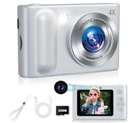 Digital Camera, 1080P Cheap Digital Camera, 48MP Digital Point and Shoot Cameras with Dual Lens, Fill Light & 32GB SD Card, Kid Camera for Boys Girls Gifts (Silver)