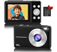 Digital Camera, 1080P FHD 44MP Compact Digital Camera, Compact Vlogging Camera with 2.4" LCD Screen, 16X Digital Zoom, Anti-Shake, Rechargeable, Portable Mini Camera for Kids, Teens, Beginners - Black