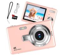 Digital Camera 1080P FHD 44MP with 2.4" LCD Screen,16X Digital Zoom, Compact Portable Vlogging Camera with 32gb SD Card for Kids Teen Students Beginner (Pink)
