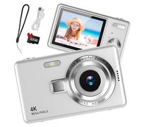 Digital Camera 1080P FHD 44MP with 2.4" LCD Screen,16X Digital Zoom, Compact Portable Vlogging Camera with 32gb SD Card for Kids Teen Students Beginner (Silver)