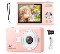 Digital Camera - 1080P FHD 44MP with 2.4" LCD Screen Compact Portable Vlogging Photo Camera with 32gb SD Card 16X Digital Zoom for Kids Teen Students Beginner (Upgrade Pink)